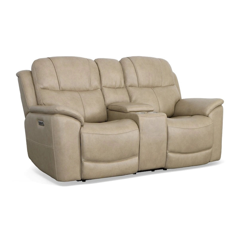 Canapé deux places inclinable électrique zéro gravité en cuir Crew avec console, appuie-têtes et soutien lombaire électriques par Flexsteel