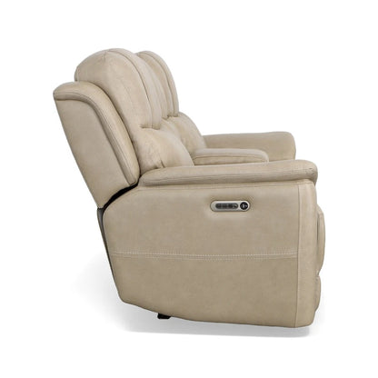 Canapé deux places inclinable électrique zéro gravité en cuir Crew avec console, appuie-têtes et soutien lombaire électriques par Flexsteel