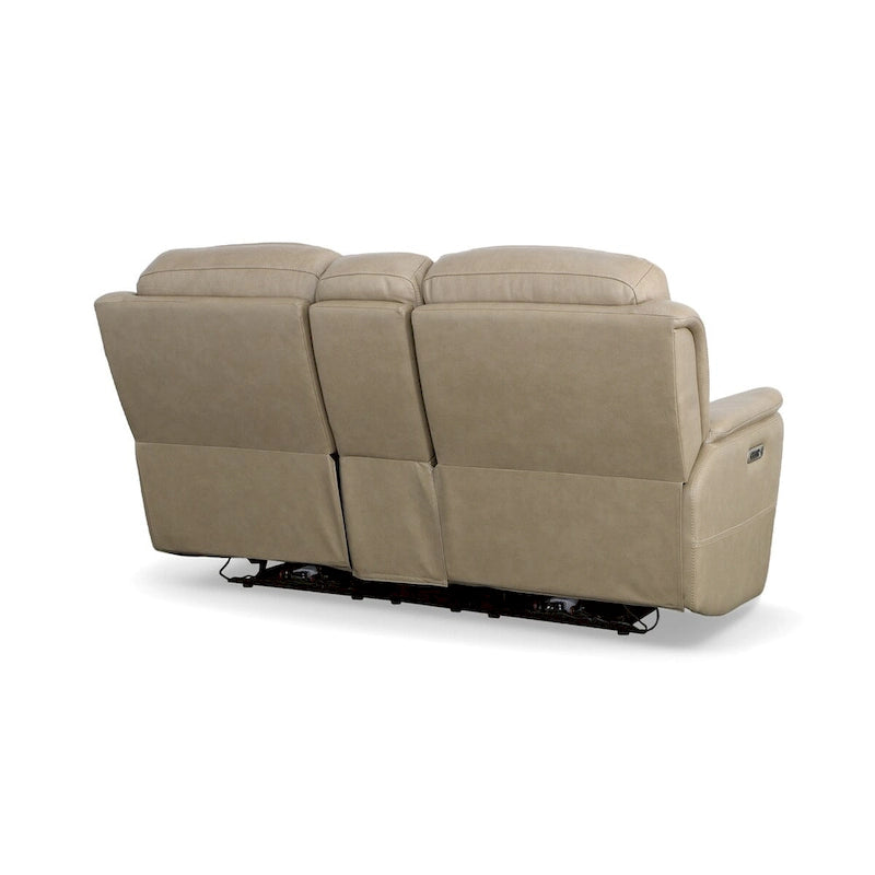 Canapé deux places inclinable électrique zéro gravité en cuir Crew avec console, appuie-têtes et soutien lombaire électriques par Flexsteel