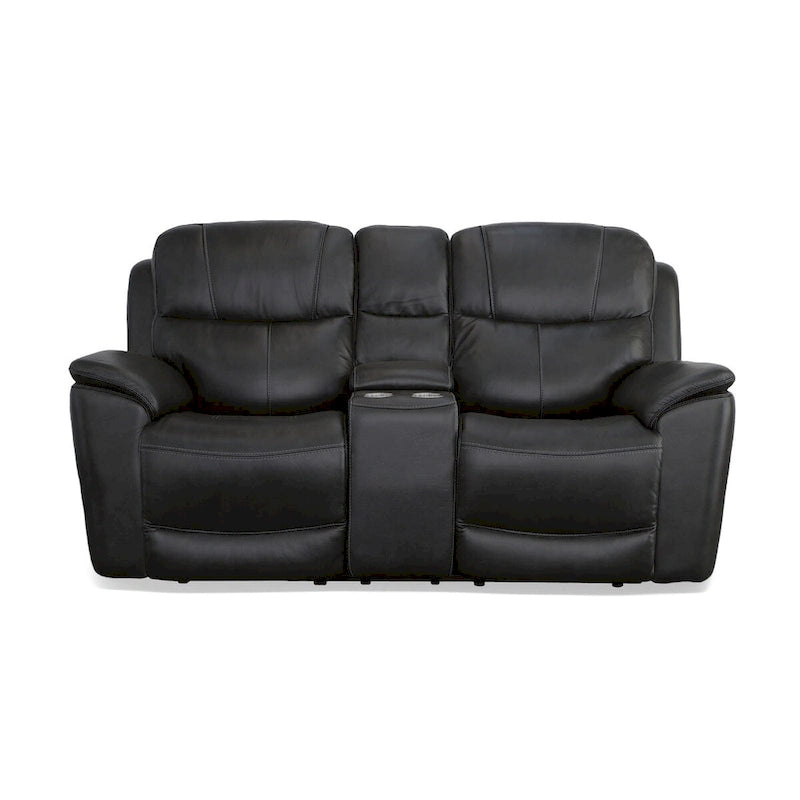 Canapé deux places inclinable électrique zéro gravité en cuir Crew avec console, appuie-têtes et soutien lombaire électriques par Flexsteel