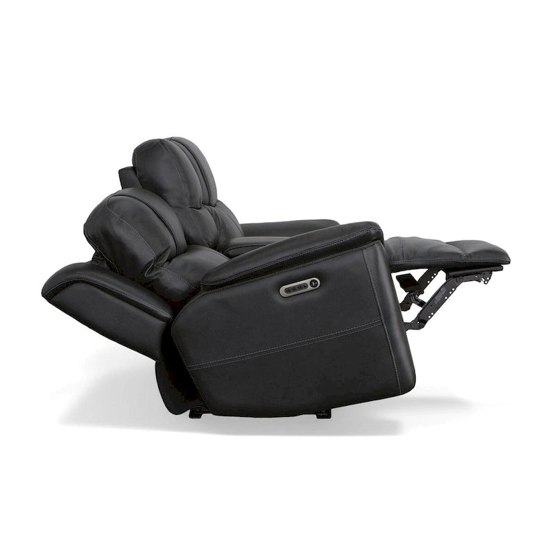 Canapé deux places inclinable électrique zéro gravité en cuir Crew avec console, appuie-têtes et soutien lombaire électriques par Flexsteel
