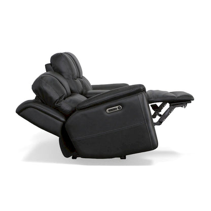 Canapé deux places inclinable électrique zéro gravité en cuir Crew avec console, appuie-têtes et soutien lombaire électriques par Flexsteel