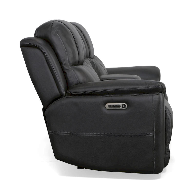 Canapé deux places inclinable électrique zéro gravité en cuir Crew avec console, appuie-têtes et soutien lombaire électriques par Flexsteel