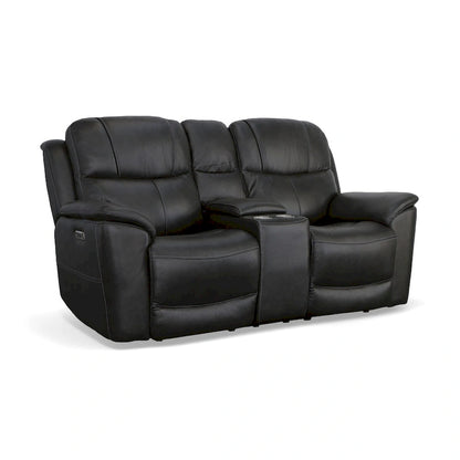 Canapé deux places inclinable électrique zéro gravité en cuir Crew avec console, appuie-têtes et soutien lombaire électriques par Flexsteel