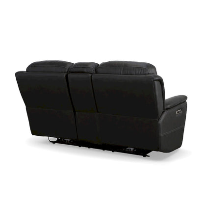 Canapé deux places inclinable électrique zéro gravité en cuir Crew avec console, appuie-têtes et soutien lombaire électriques par Flexsteel