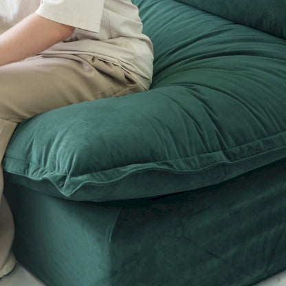Canapé d'angle Cloud, canapé modulaire 5 places en plumes et duvet, canapé convertible en velours en forme de L avec assise large et profonde.