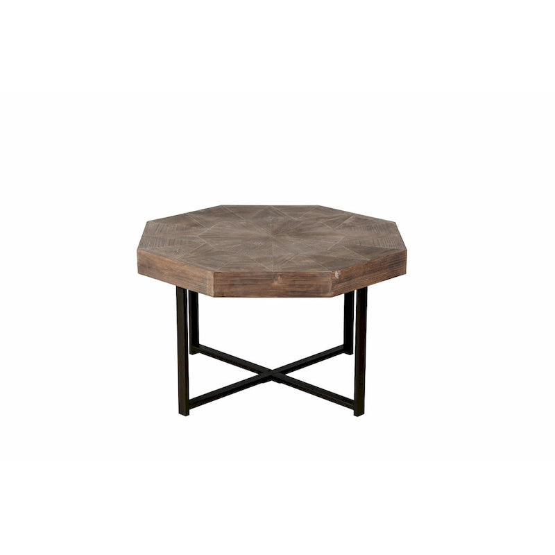 Table basse octogonale vintage patchwork en bois de 76 cm