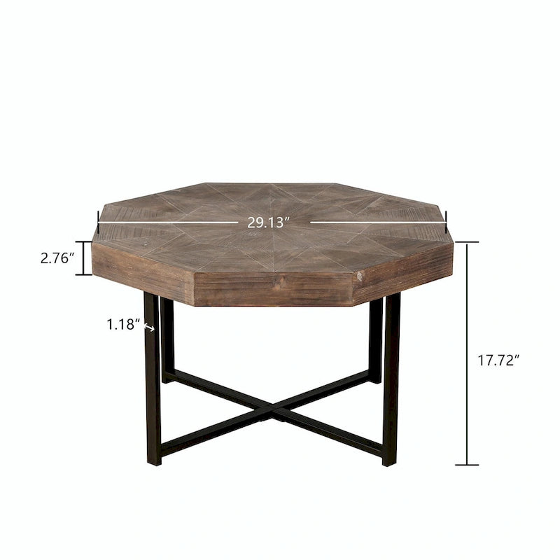 Table basse octogonale vintage patchwork en bois de 76 cm