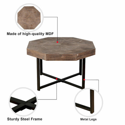 Table basse octogonale vintage patchwork en bois de 76 cm