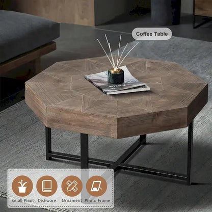 Table basse octogonale vintage patchwork en bois de 76 cm