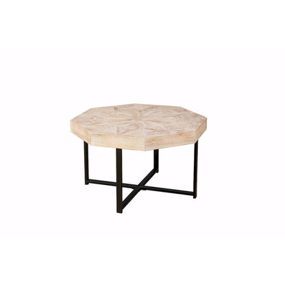 Table basse octogonale vintage patchwork en bois de 76 cm