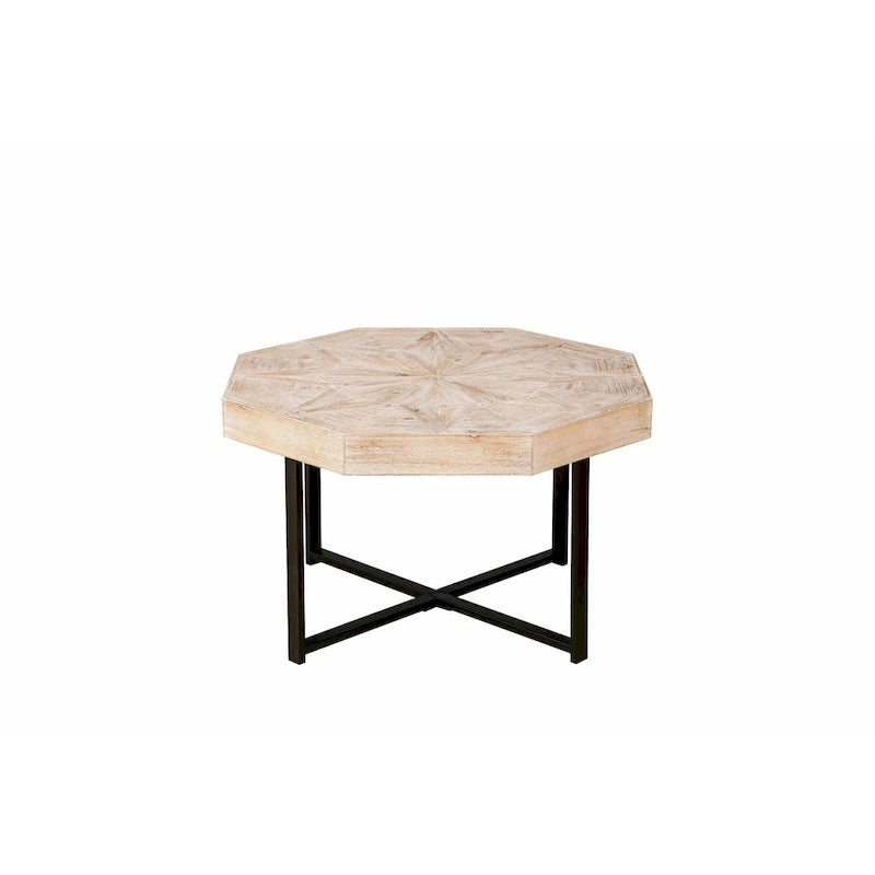 Table basse octogonale vintage patchwork en bois de 76 cm