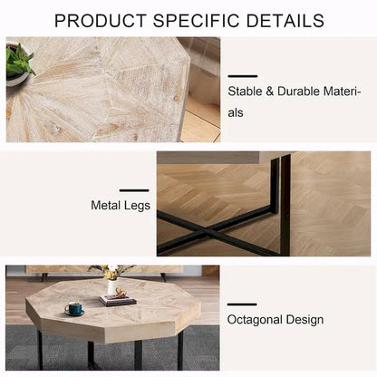 Table basse octogonale vintage patchwork en bois de 76 cm