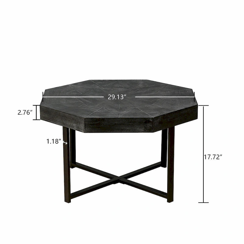 Table basse octogonale vintage patchwork en bois de 76 cm