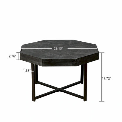 Table basse octogonale vintage patchwork en bois de 76 cm