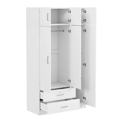Armoire à trois portes avec miroir, deux tiroirs et un meuble haut