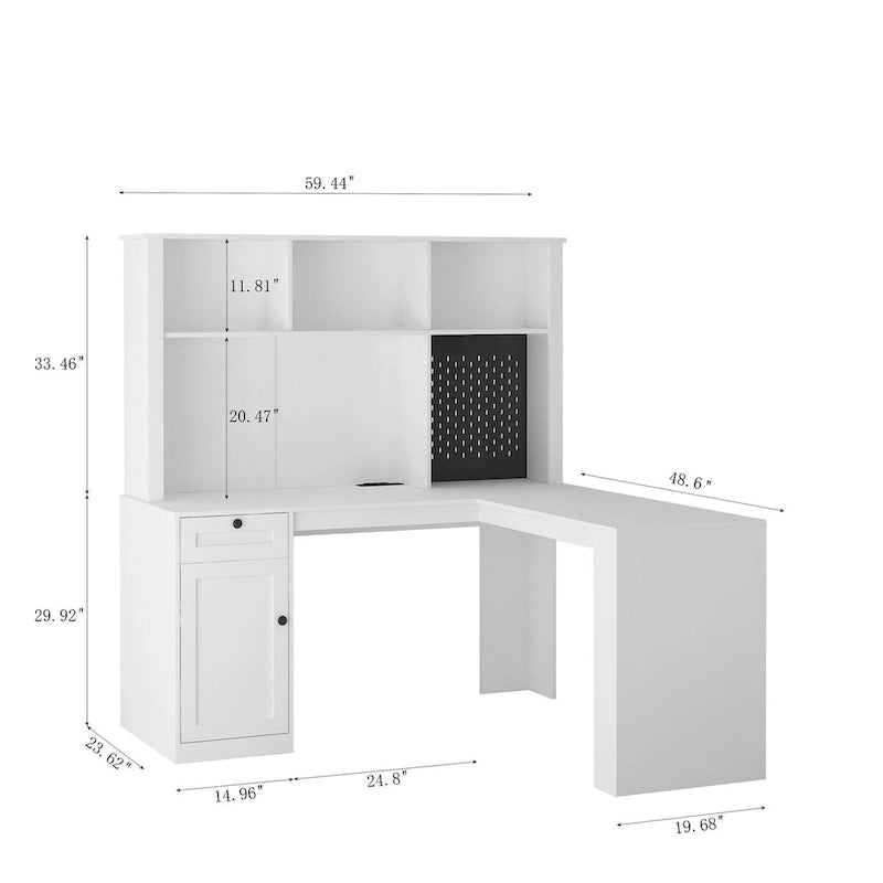 Bureau en L avec prise électrique, bureau d'ordinateur avec tiroirs, bibliothèque et étagère, bureau d'angle moderne, bureau pour bureau à domicile