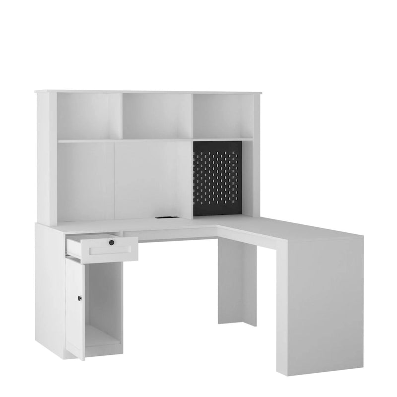 Bureau en L avec prise électrique, bureau d'ordinateur avec tiroirs, bibliothèque et étagère, bureau d'angle moderne, bureau pour bureau à domicile