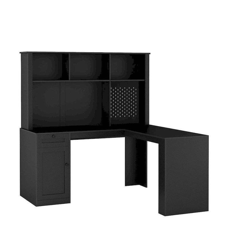 Bureau en L avec prise électrique, bureau d'ordinateur avec tiroirs, bibliothèque et étagère, bureau d'angle moderne, bureau pour bureau à domicile