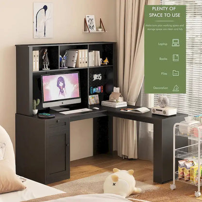 Bureau en L avec prise électrique, bureau d'ordinateur avec tiroirs, bibliothèque et étagère, bureau d'angle moderne, bureau pour bureau à domicile