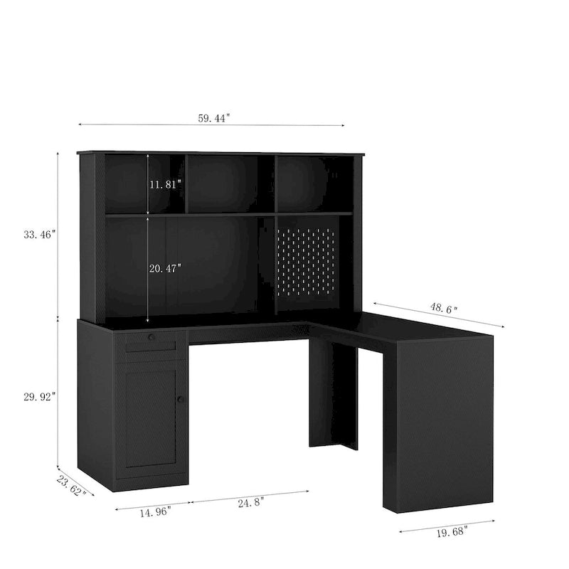 Bureau en L avec prise électrique, bureau d'ordinateur avec tiroirs, bibliothèque et étagère, bureau d'angle moderne, bureau pour bureau à domicile