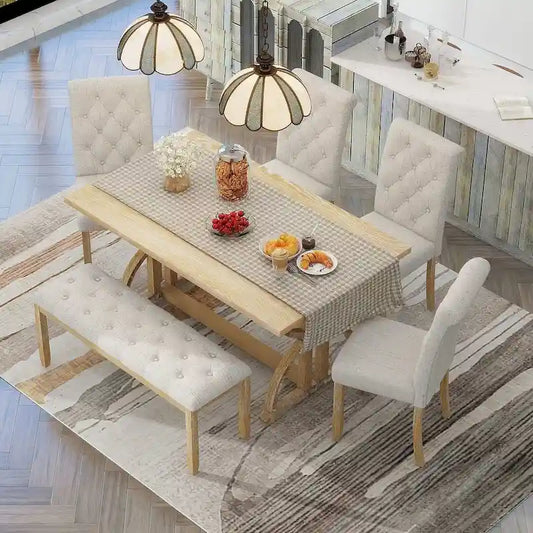 6 PCS Retro Rectangular Dining Table Set for 6