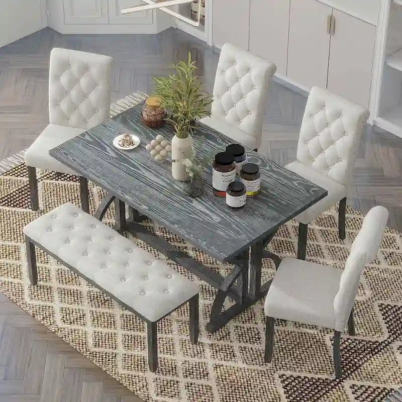 Ensemble de table à manger rectangulaire rétro 6 pièces pour 6 personnes