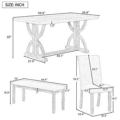 Ensemble de table à manger rectangulaire rétro 6 pièces pour 6 personnes
