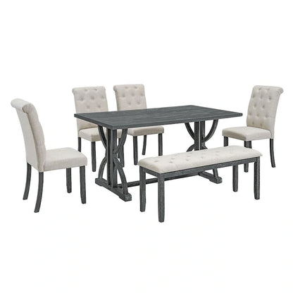 Ensemble de table à manger rectangulaire rétro 6 pièces pour 6 personnes