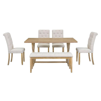 Ensemble de table à manger rectangulaire rétro 6 pièces pour 6 personnes