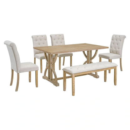 Ensemble de table à manger rectangulaire rétro 6 pièces pour 6 personnes