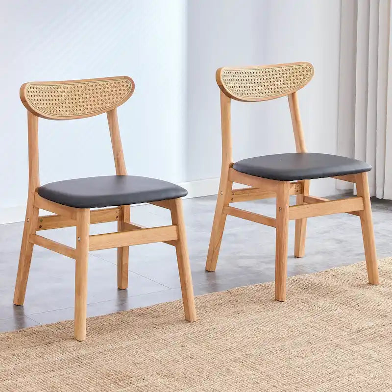 Ensemble de 2 chaises de salle à manger en bois avec petit dossier incurvé et coussin en PU
