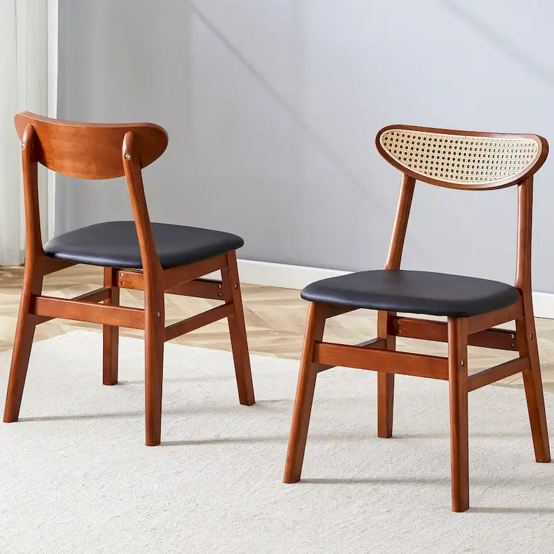 Ensemble de 2 chaises de salle à manger en bois avec petit dossier incurvé et coussin en PU