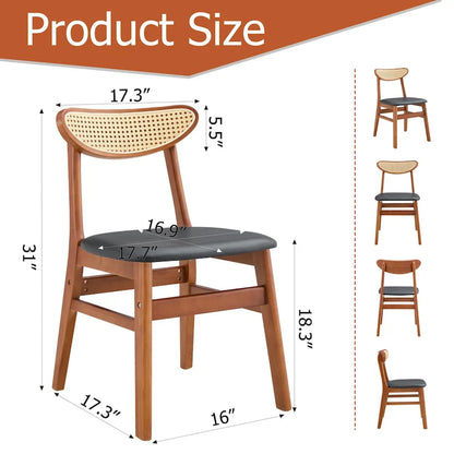 Ensemble de 2 chaises de salle à manger en bois avec petit dossier incurvé et coussin en PU