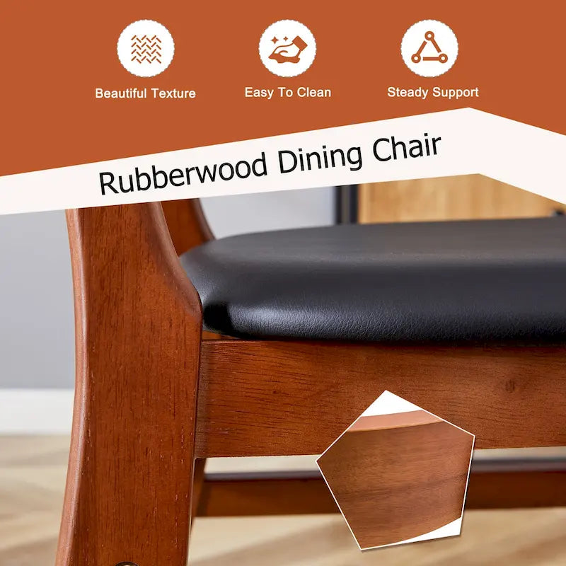 Ensemble de 2 chaises de salle à manger en bois avec petit dossier incurvé et coussin en PU