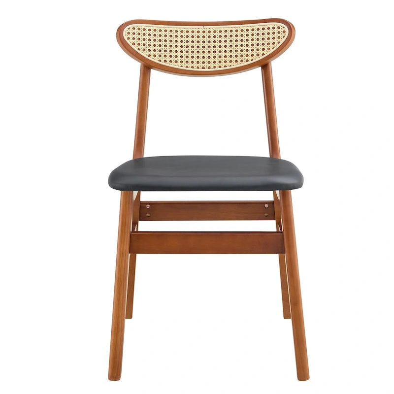 Ensemble de 2 chaises de salle à manger en bois avec petit dossier incurvé et coussin en PU
