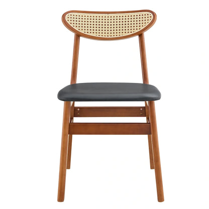 Ensemble de 2 chaises de salle à manger en bois avec petit dossier incurvé et coussin en PU