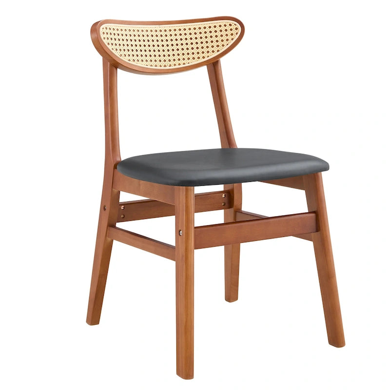 Ensemble de 2 chaises de salle à manger en bois avec petit dossier incurvé et coussin en PU
