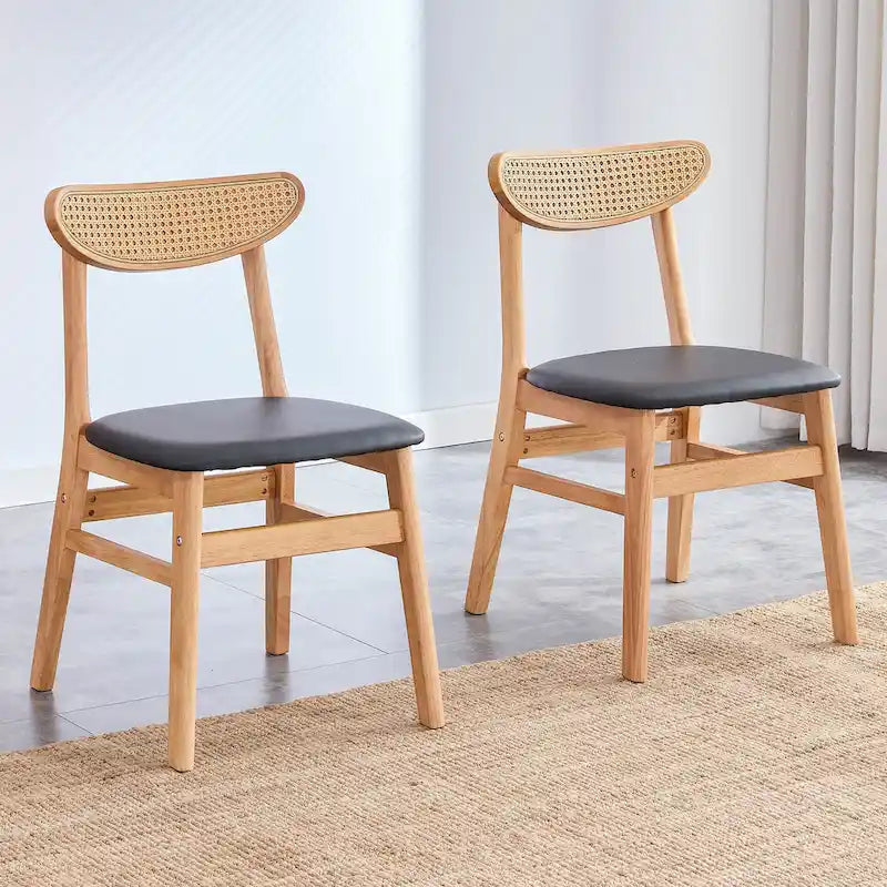 Ensemble de 2 chaises de salle à manger en bois avec petit dossier incurvé et coussin en PU