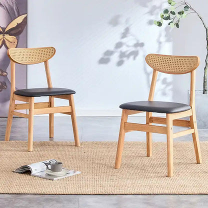 Ensemble de 2 chaises de salle à manger en bois avec petit dossier incurvé et coussin en PU