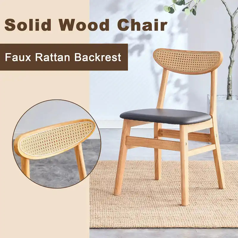 Ensemble de 2 chaises de salle à manger en bois avec petit dossier incurvé et coussin en PU