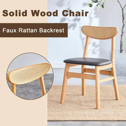 Ensemble de 2 chaises de salle à manger en bois avec petit dossier incurvé et coussin en PU