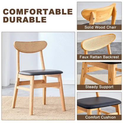 Ensemble de 2 chaises de salle à manger en bois avec petit dossier incurvé et coussin en PU