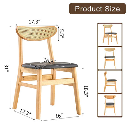 Ensemble de 2 chaises de salle à manger en bois avec petit dossier incurvé et coussin en PU