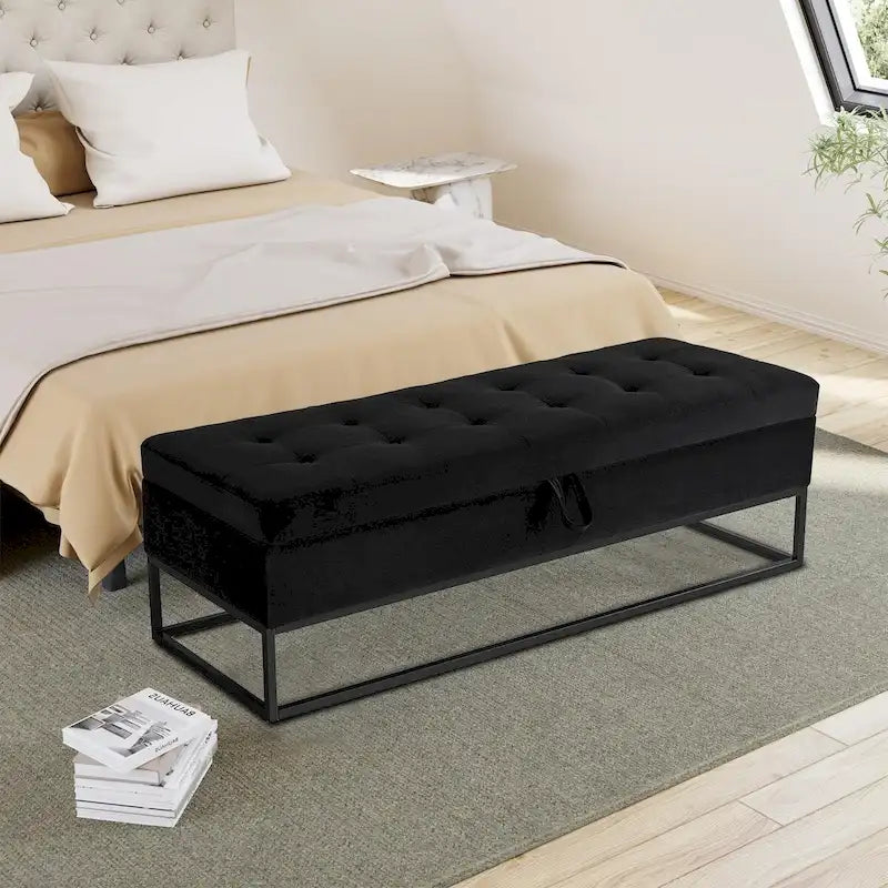 Banc de rangement moderne en velours avec assise relevable