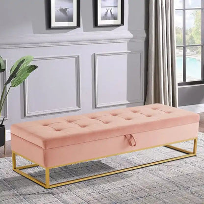 Banc de rangement moderne en velours avec assise relevable