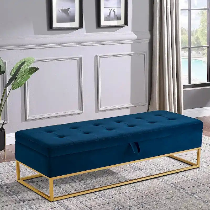Banc de rangement moderne en velours avec assise relevable