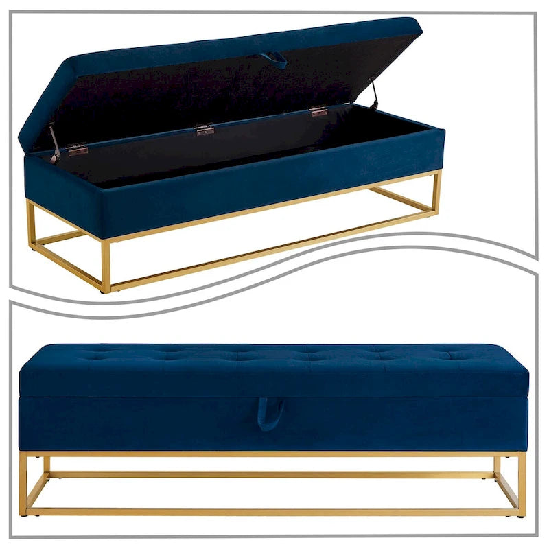 Banc de rangement moderne en velours avec assise relevable