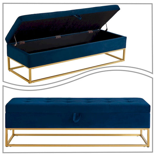 Banc de rangement moderne en velours avec assise relevable