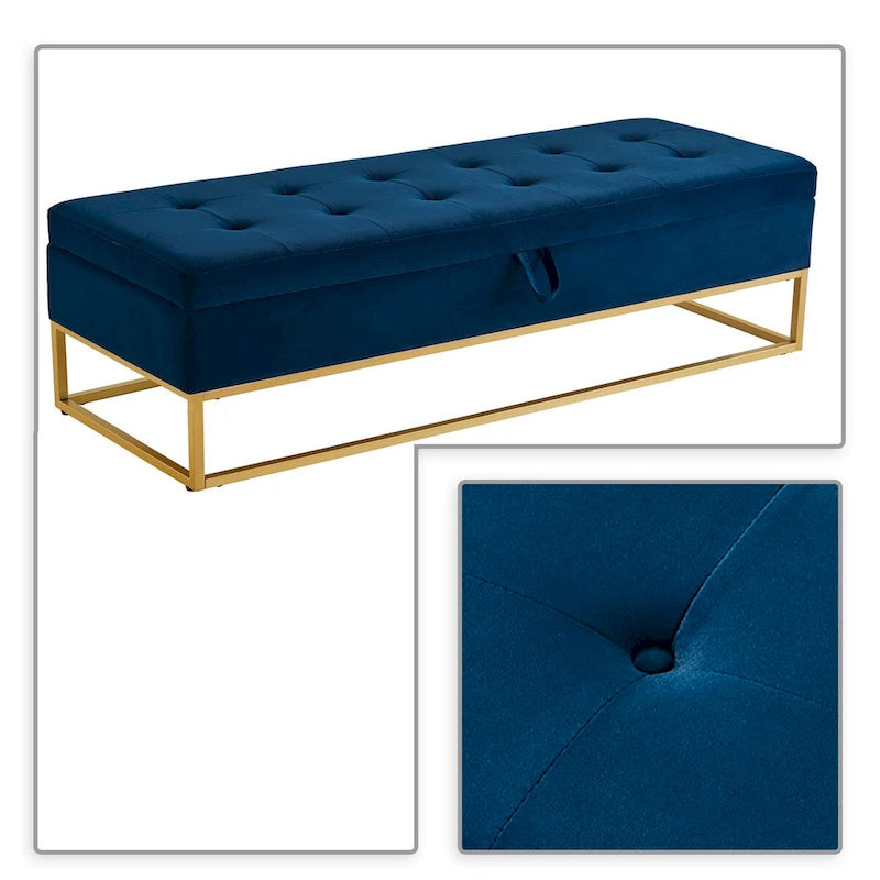 Banc de rangement moderne en velours avec assise relevable